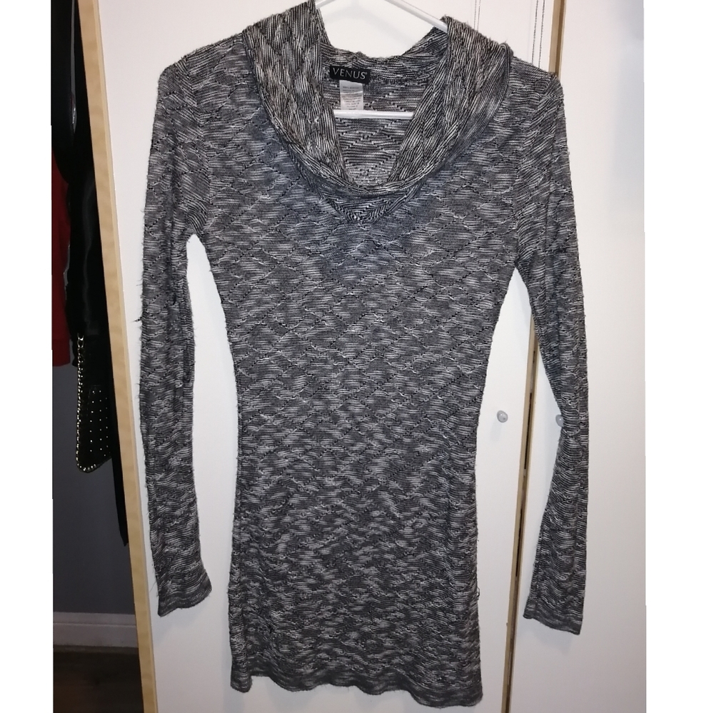Grey soft cowl neck sweater dress